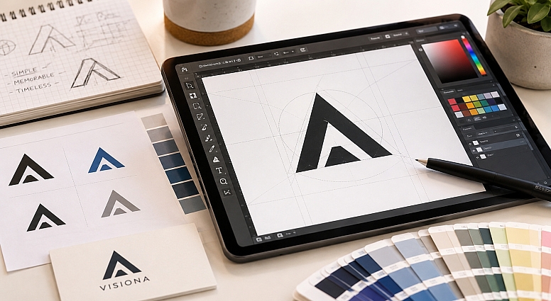 a visiona logo design workspace