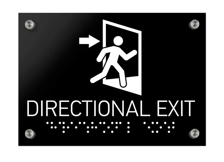 accessible directional exit sign with braille and pictogram