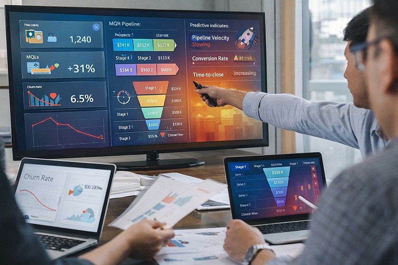 analysing saas metrics in a modern office