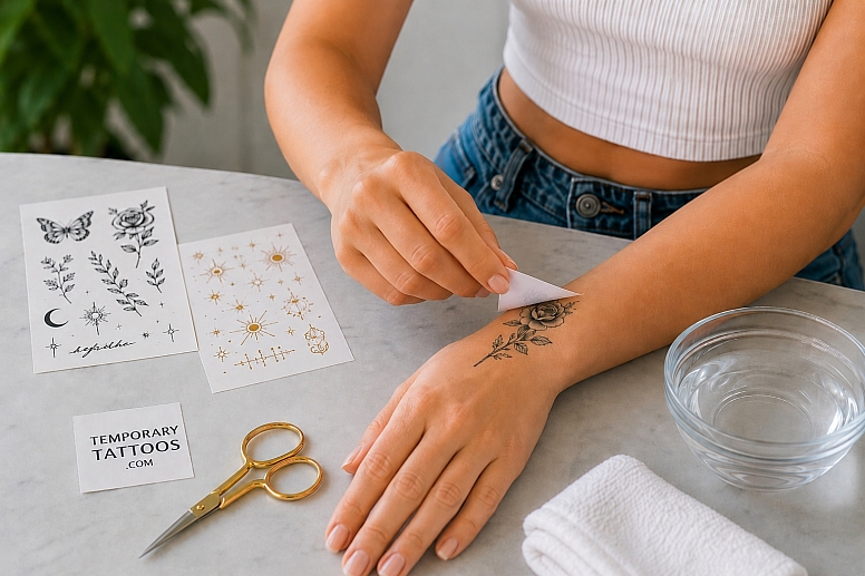 applying temporary tattoo with care