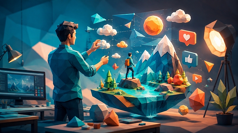 building low poly ai image scene