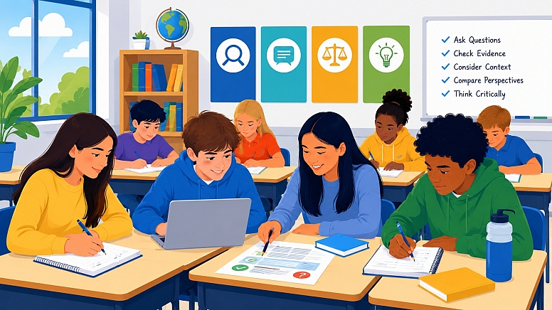 collaborative learning in a bright classroom illustration