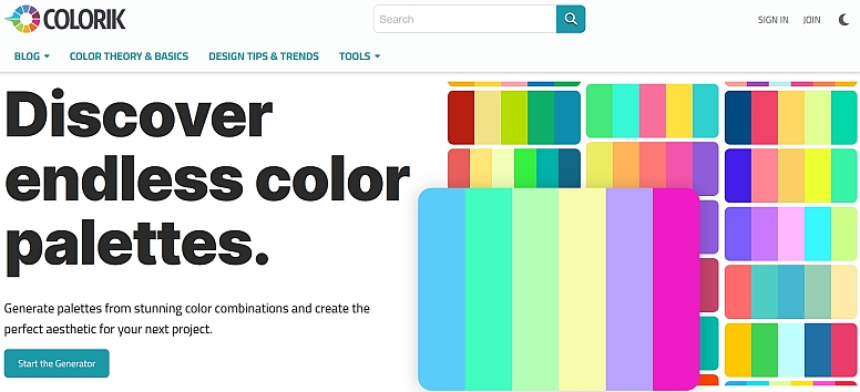 Colorik colour palette generator and colour scheme tool