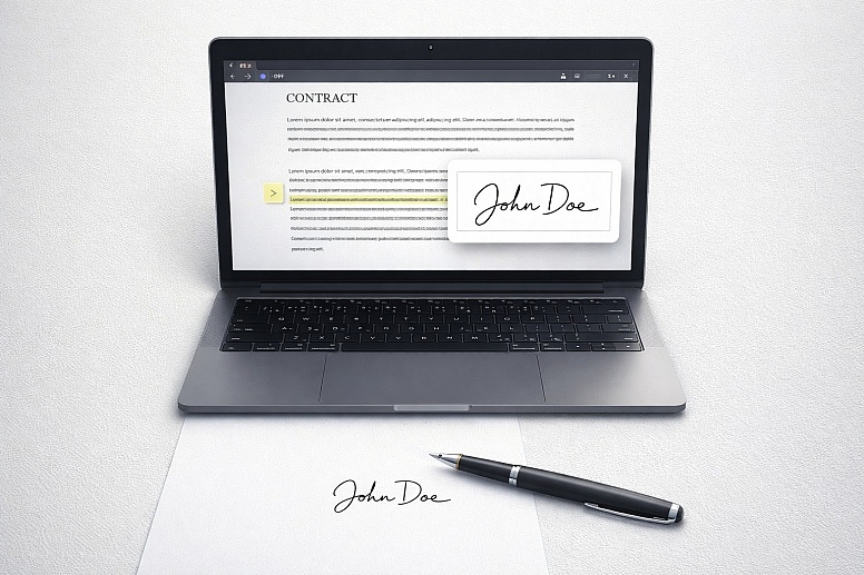 contract signing with digital and handwritten signatures