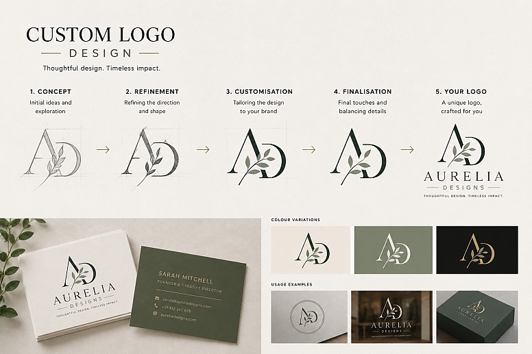 custom logo design process mockup
