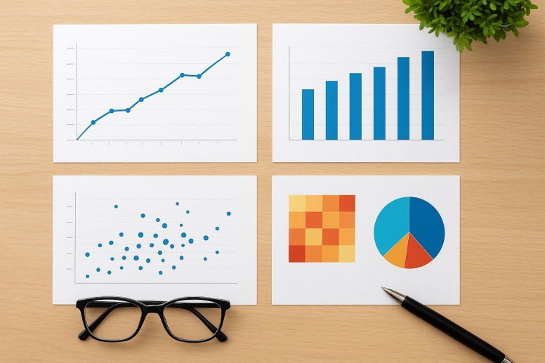 data visualization on wooden surface