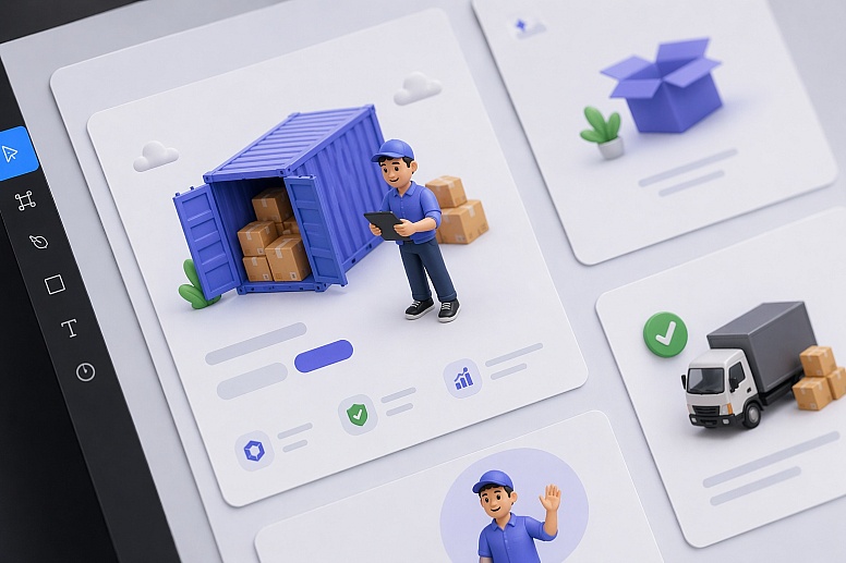 digital design workspace with inventory theme