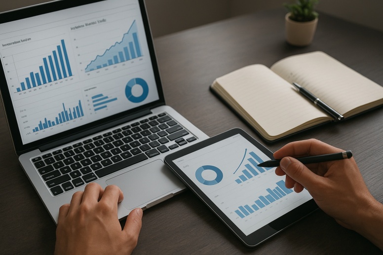 digital marketing workspace with devices