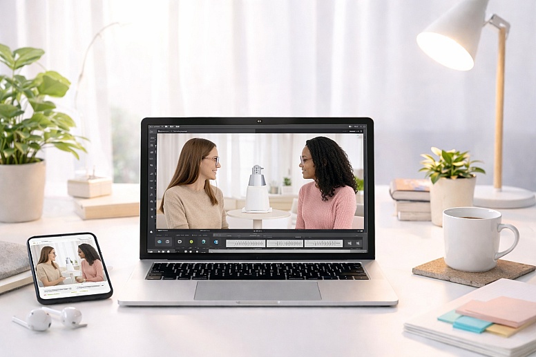 discussing tech in a modern office