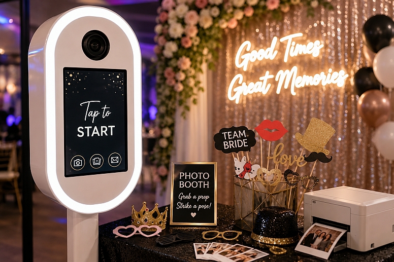 festive photo booth setup and props