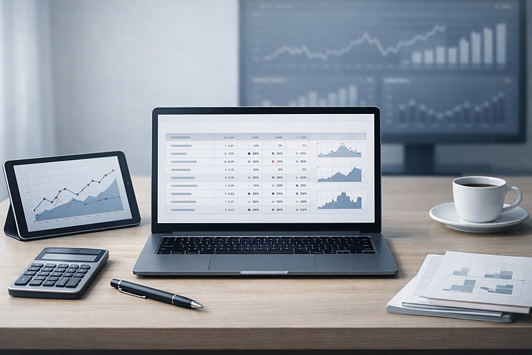 financial workspace with data analysis tools