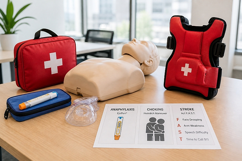 first aid training setup on a table