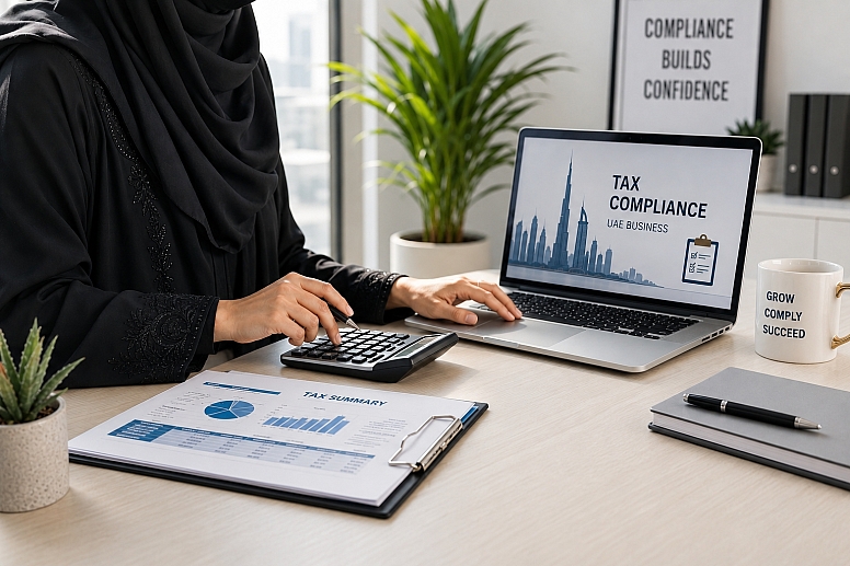 focused tax compliance workspace in daylight