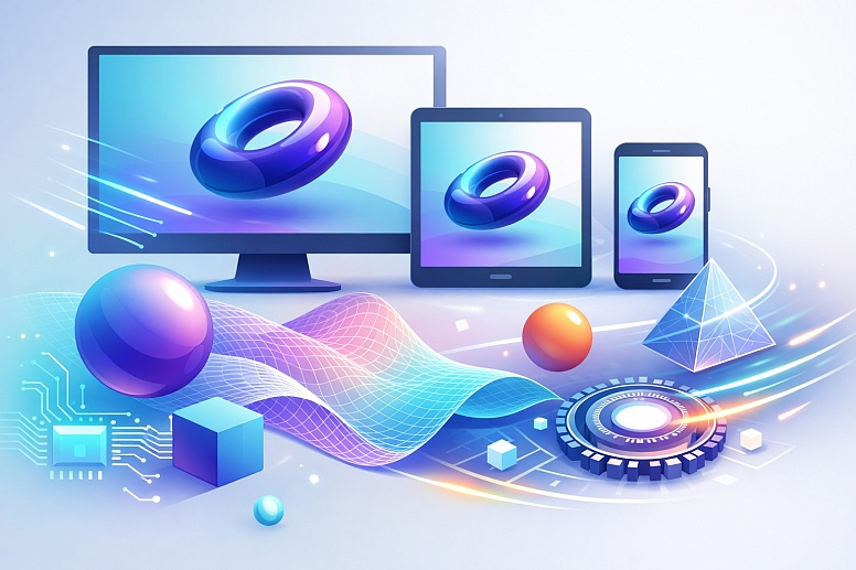 futuristic 3d tech across devices