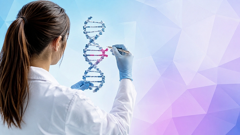 futuristic scientist editing dna helix