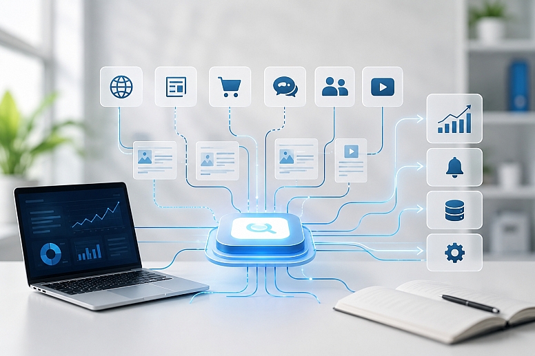 futuristic tech interface in a modern office