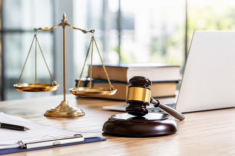 gavel and scales on a legal desk