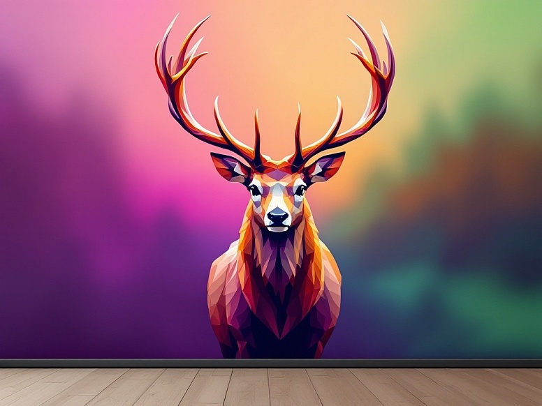 highly detailed wall art with a low poly illustration of a majestic deer
