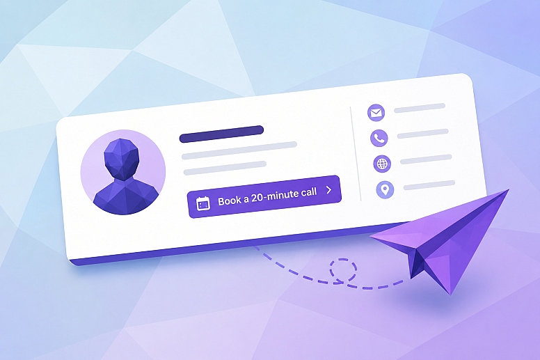 isometric purple profile card ui