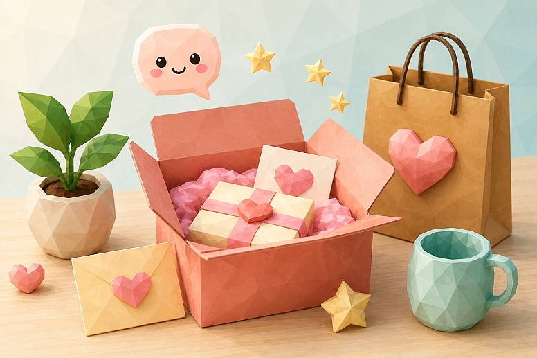 kawaii pastel gift unboxing scene