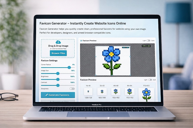 laptop showing favicon generator tool