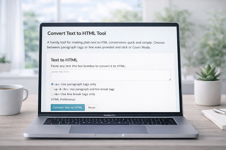 laptop with convert text to html tool