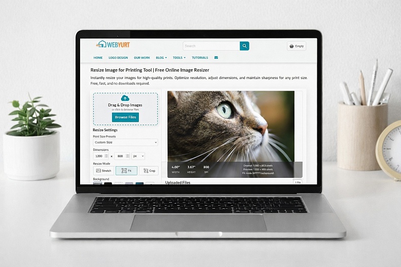 laptop with image resizer tool on desk