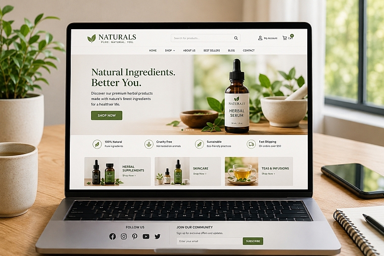 minimalist workspace with e commerce mockup