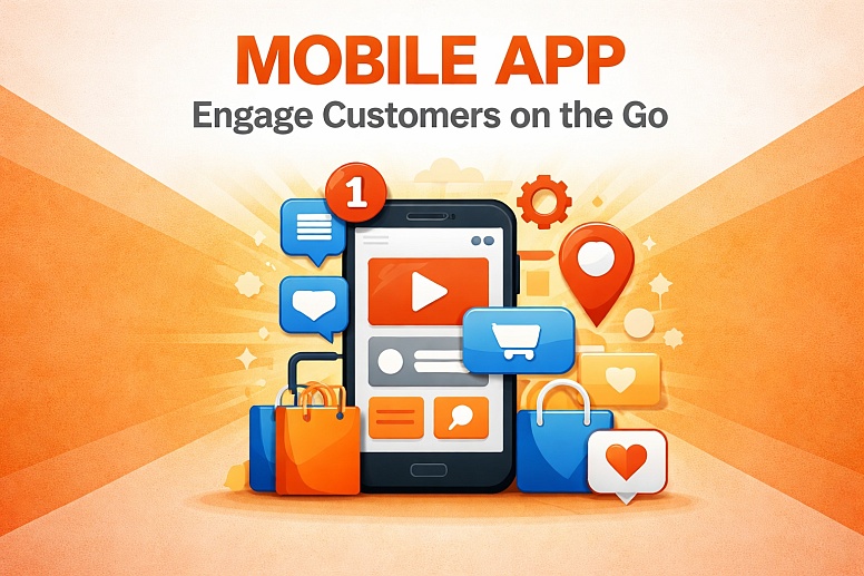 mobile app features on vibrant backdrop