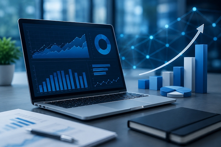 modern data driven workspace with blue tones