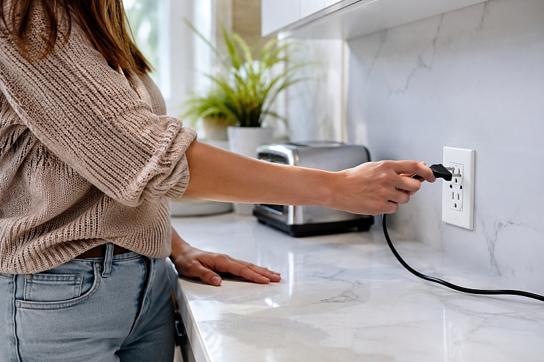 modern kitchen with plugged in appliance