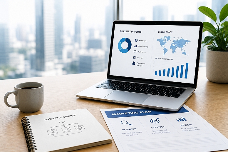 modern office desk with business insights