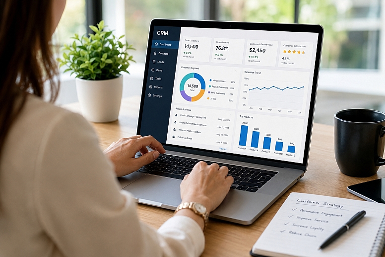 modern office with crm dashboard workspace