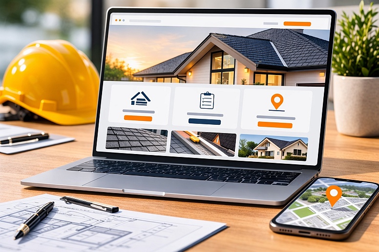 modern roofing office workspace setup