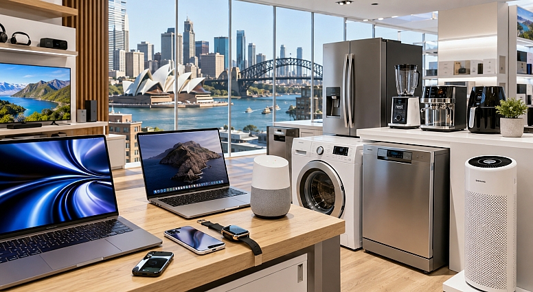modern showroom with city harbor view