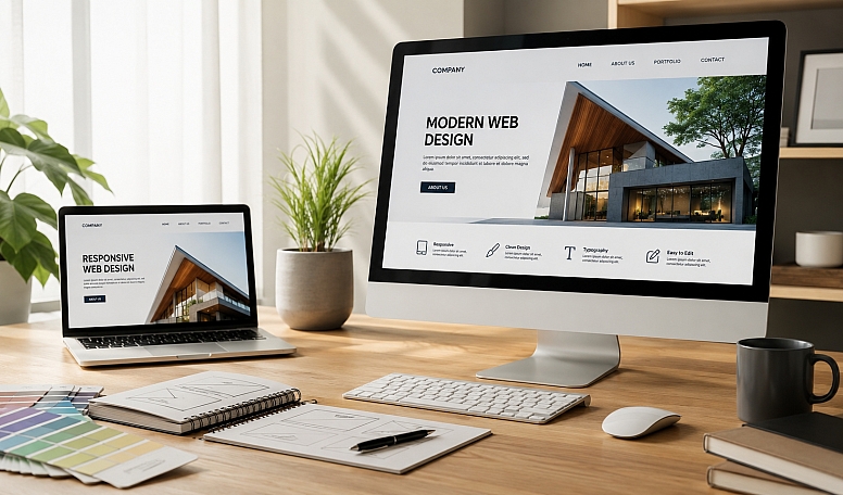 modern web design workspace with tech