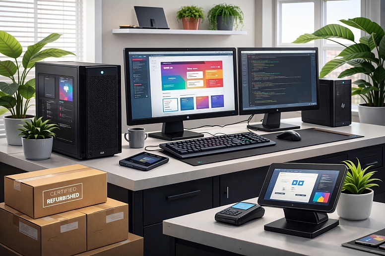 modern web designer desk top set up