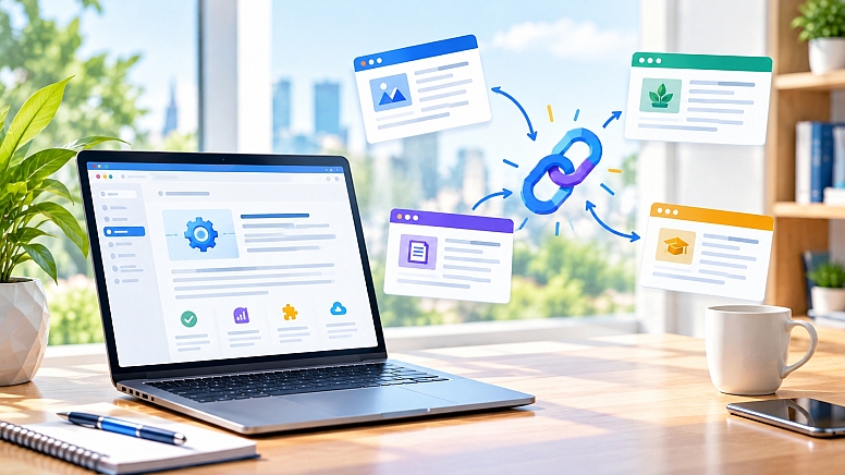 modern workspace with connected seo links