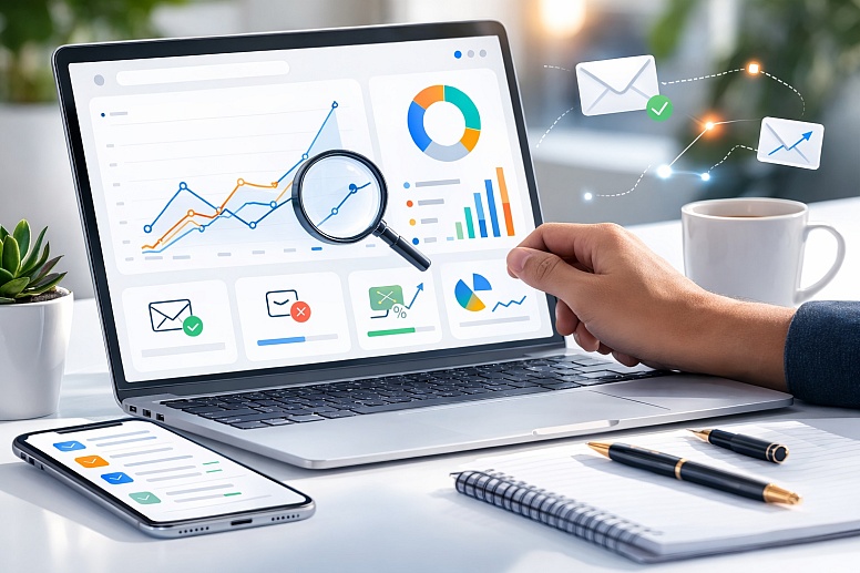 modern workspace with email analytics