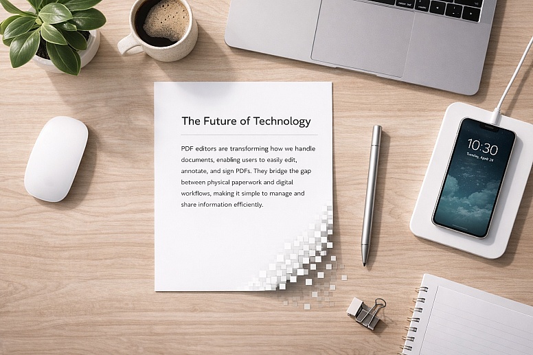 organised workspace with tech essentials