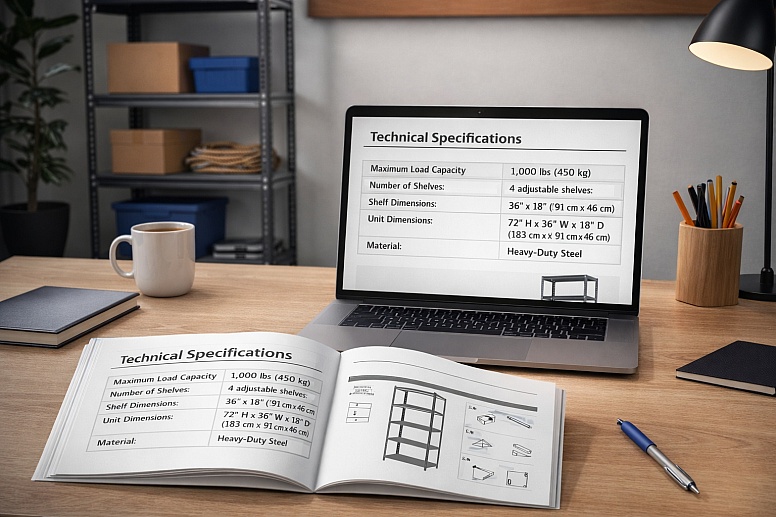 organised workspace with technical specifications