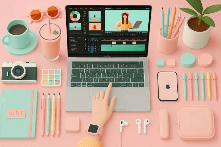 pastel workspace with creative tools