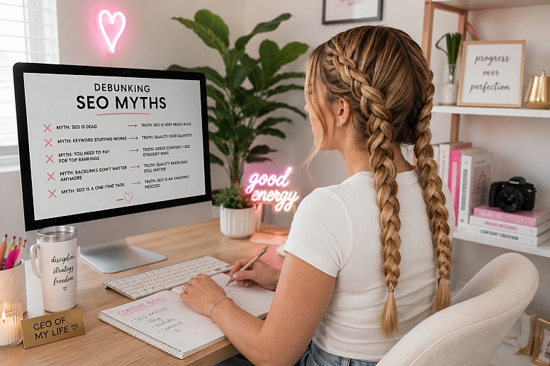 productive home office with seo focus