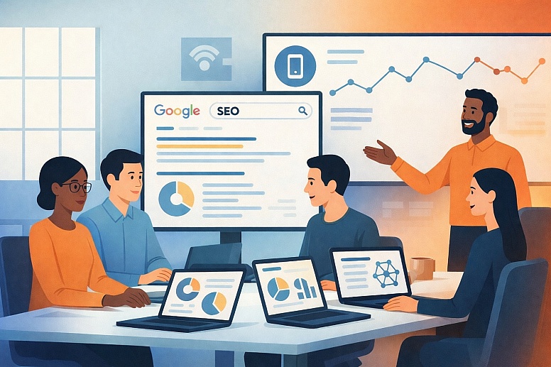 seo discussion in a modern office