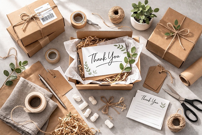 stylish e commerce packaging workspace arrangement