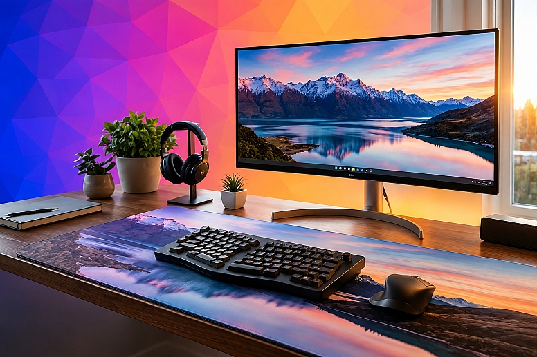 vibrant mountain sunset workstation
