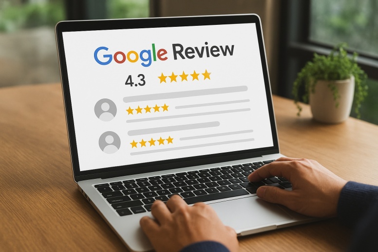 viewing google reviews on a laptop