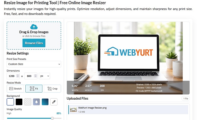 webyurt image resizer tool