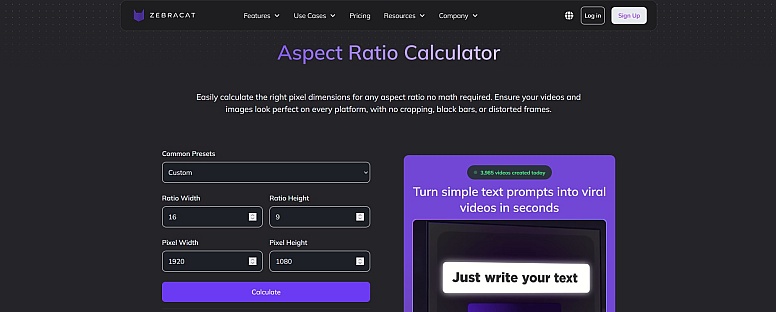 zebracat aspect ratio calculator
